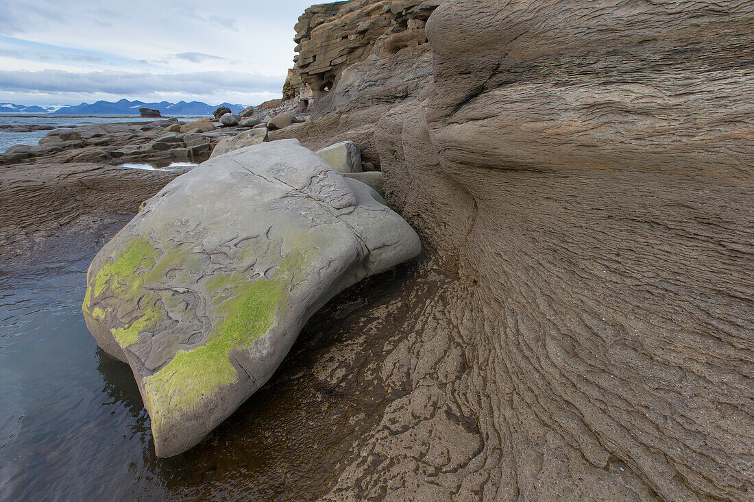  Sandstone cliffs near Boltodden, Kvalvagen, Spitsbergen, Norway 