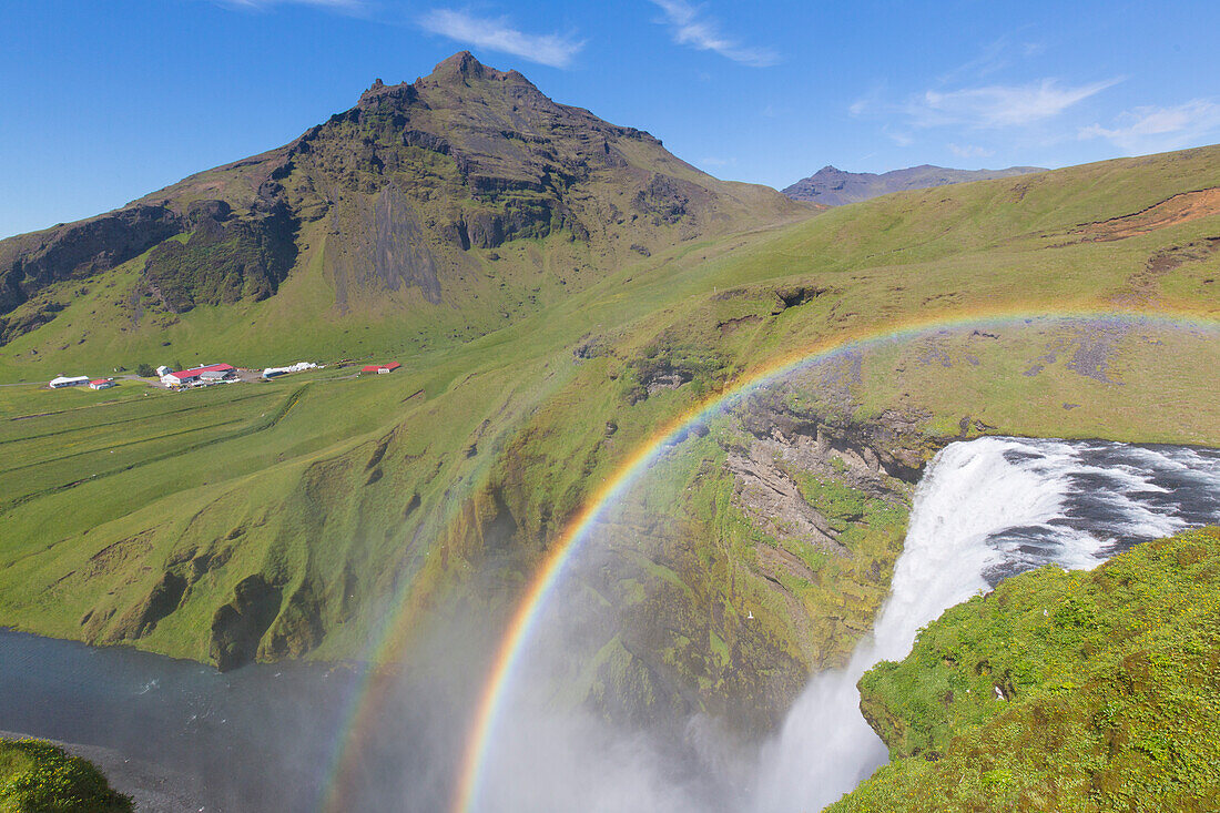  Skogafoss, 63m high waterfall, summer, Iceland 