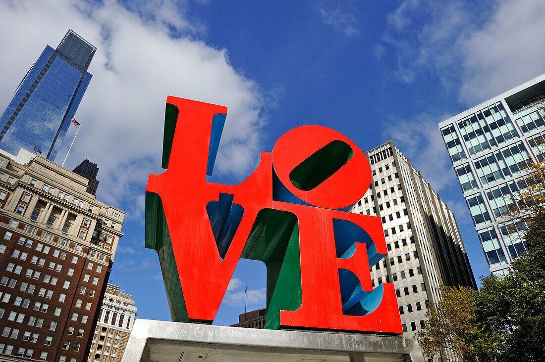 Love sculpture by American Pop Art artist Robert Indiana in JFK Plaza,Philadelphia, Commonwealth  of Pennsylvania,Northeastern  United States,