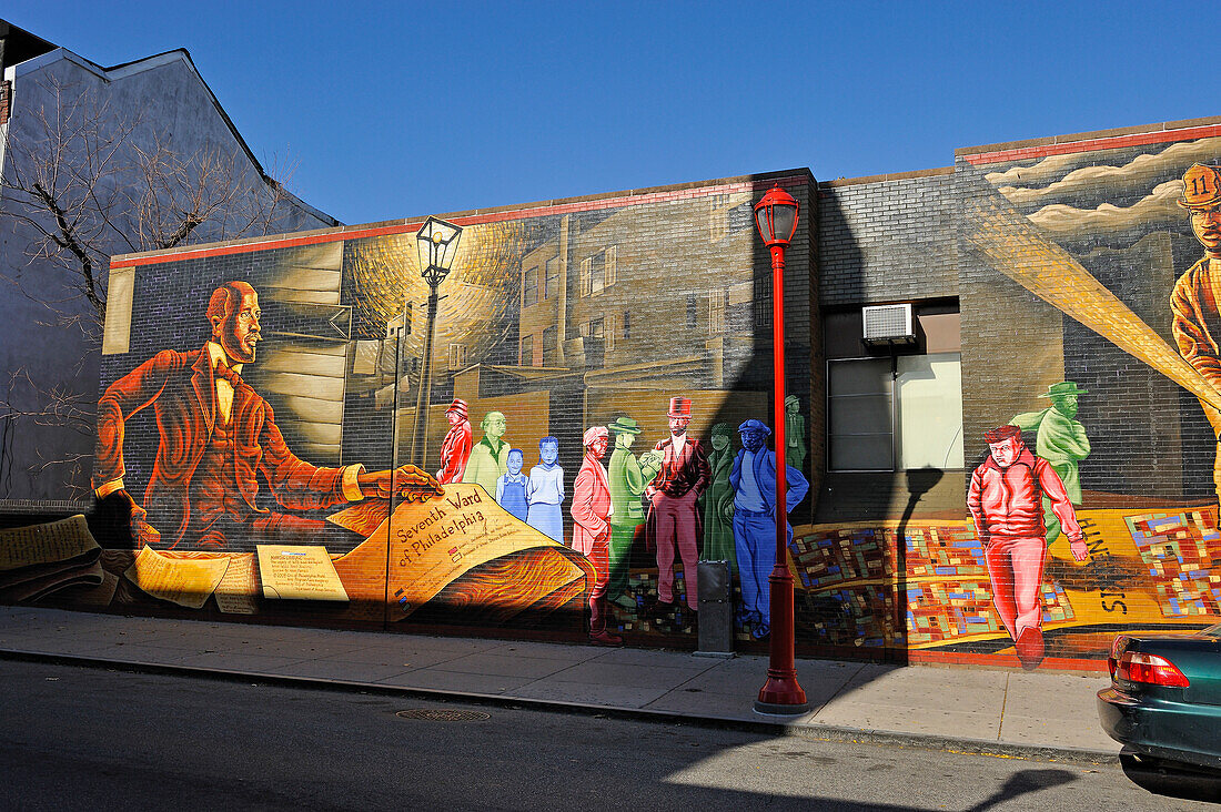 "Mapping Courage: Honoring The Legacy of WEB Dubois and Engine II", Mural by Willis Humphrey, Sponsored by the City of Philadelphia Department of Human Services and Dr. Amy Hillier, Mural Arts Program, 6th & South Street, Philadelphia, Commonwealth  of Pennsylvania,Northeastern  United States,