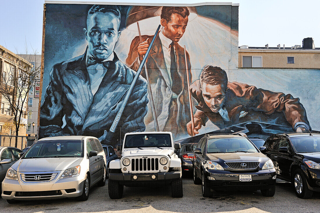 Billliards-A Tribute to Edward, Wandgemälde von John Lewis, Mural Arts Program, Philadelphia, Pennsylvania, USA