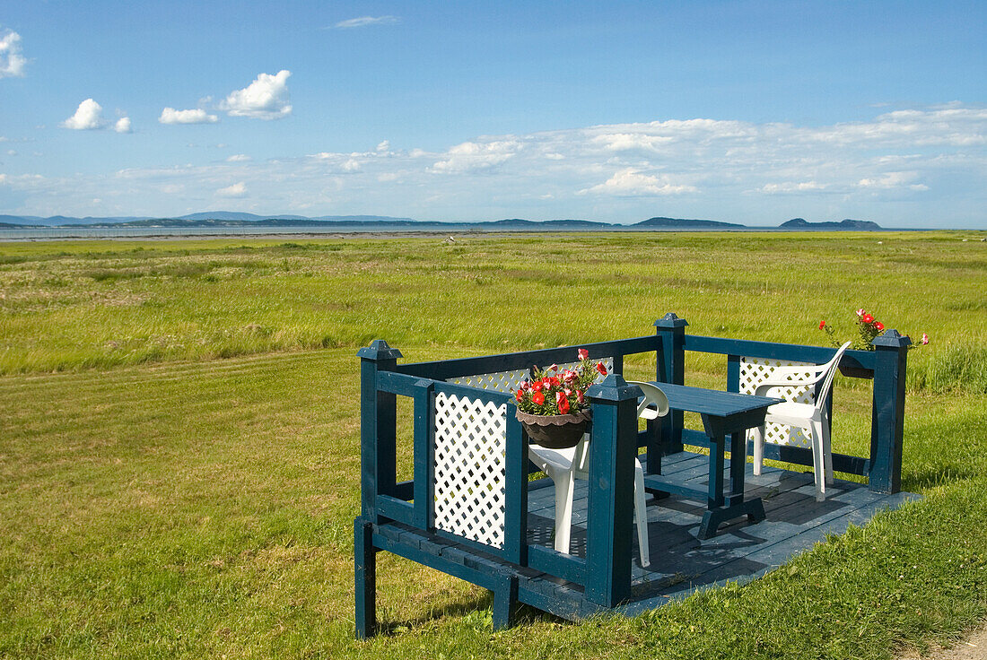 terrace on the Saint-Lawrence river bank, Kamouraska,Bas-Saint-Laurent region,Quebec province,Canada,North America