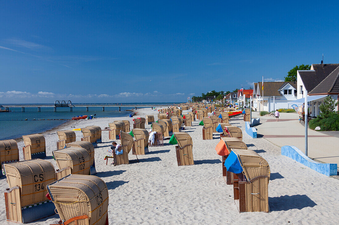  Strandkoerb on the beach, Kellenhusen, Schleswig-Holstein, Germany 