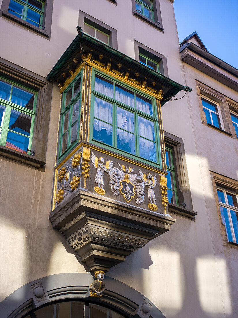  Beautiful bay window in the old town, Weimar, Thuringia, Central Germany, East Germany, Germany, Europe 