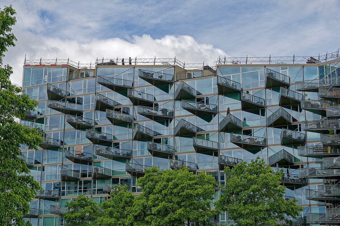  VM House, glass facade, balconies, Amager Bakke, modern architecture, Ørestad district, Copenhagen 