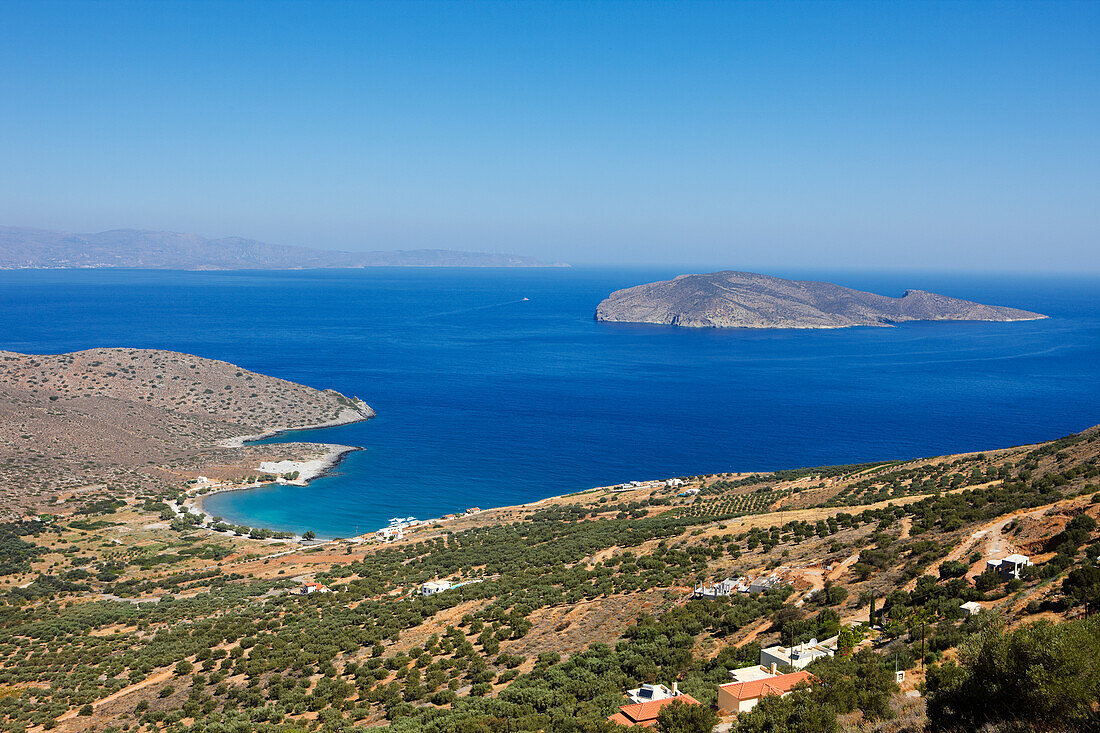 Elevated scenic view of the Gulf of Mirabello. Crete, Greece.