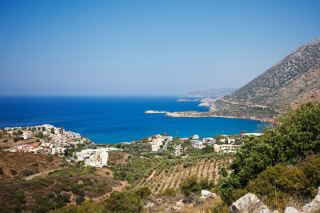 Aerial view of the coastline near Rethymnon, Crete, Greece.