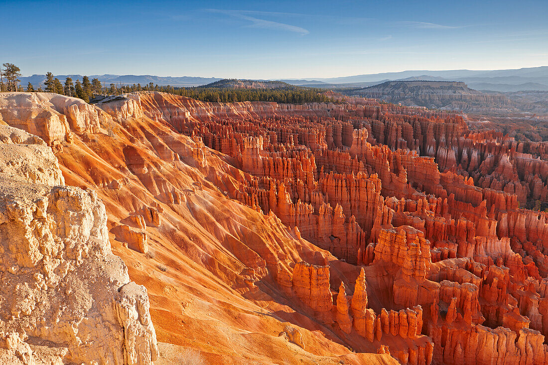 Aussicht am frühen Morgen vom Inspiration Point, einem der schönsten Aussichtspunkte im Bryce Canyon, Utah, USA.