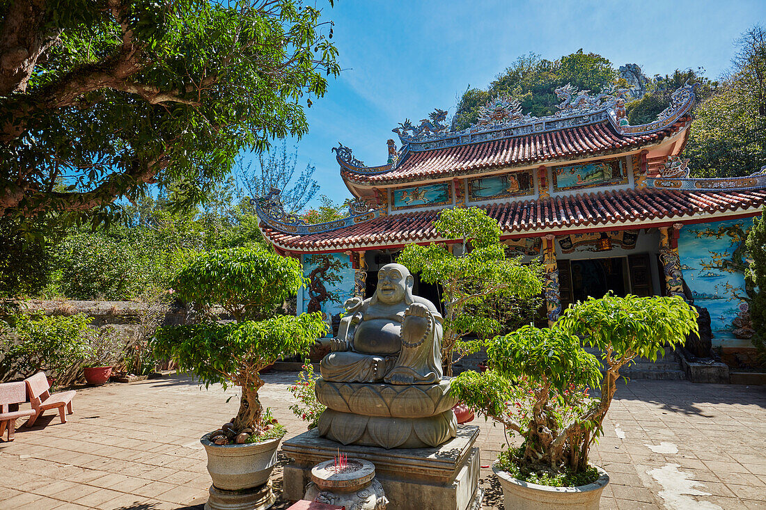 Exterior view of the Tam Thai Pagoda on the Thuy Son Mountain. The Marble Mountains, Da Nang, Vietnam.