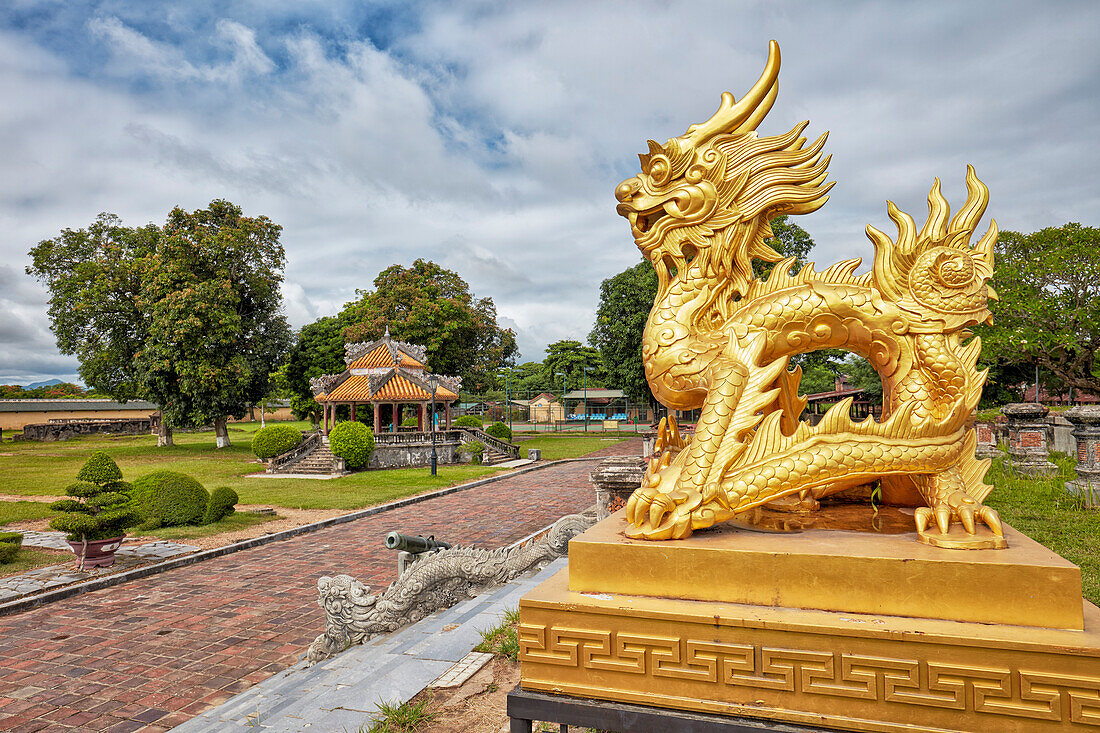 Dragon figure on site of the lost Kien Trung Pavilion (the place for daily activities of Emperors). Imperial City (The Citadel), Hue, Vietnam.