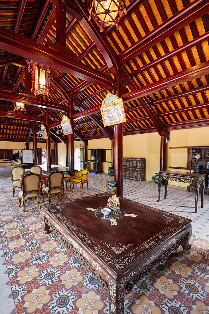 Interior view of the Ta Tra Building at the Dien Tho Residence. Imperial City (The Citadel), Hue, Vietnam.