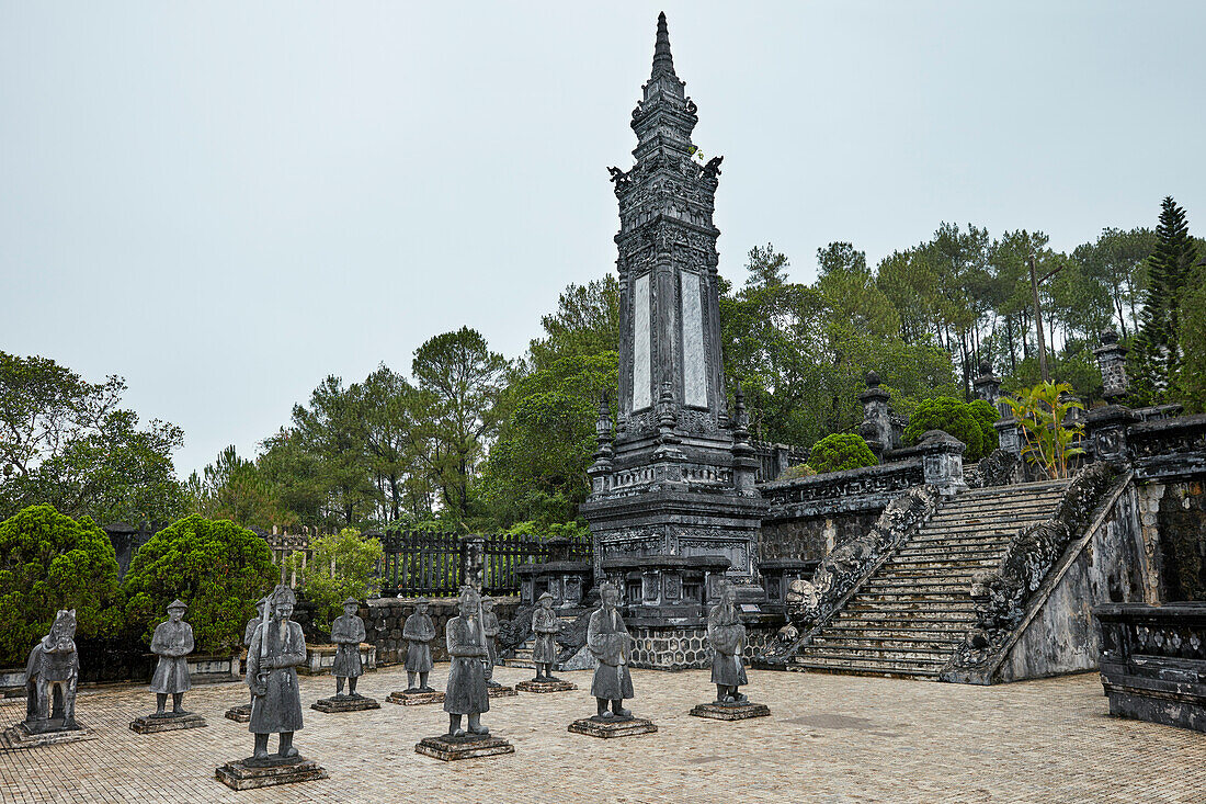 Statues of Mandarins in the Salutation Court at the Tomb of Khai Dinh (Ung Tomb). Hue, Vietnam.