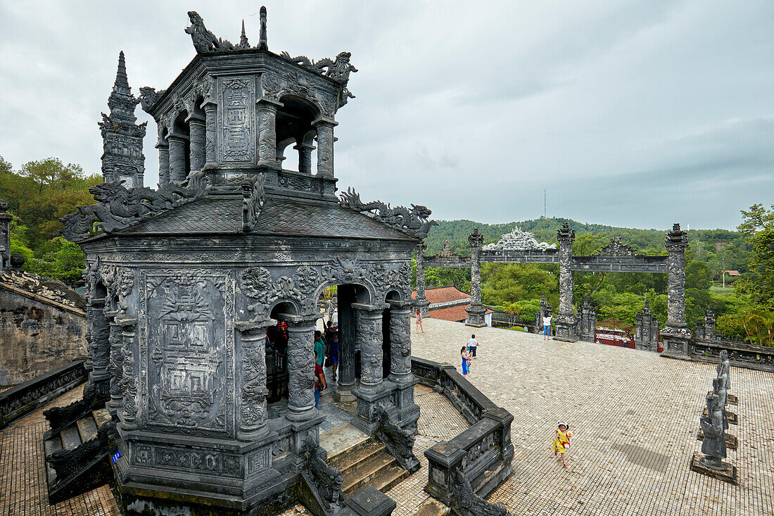 Exterior view of the Stele House at the Tomb of Khai Dinh (Ung Tomb). Hue, Vietnam.