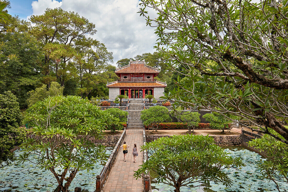 Exterior view of the Minh Lau Pavilion (Pavilion of Light) at the Tomb of Minh Mang (Hieu Tomb). Hue, Vietnam.