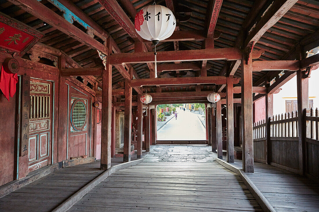 Interior view of the Japanese Covered Bridge. Hoi An Ancient Town, Quang Nam Province, Vietnam.