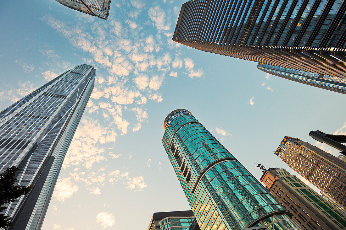 A view from below of the skyscrapers in Futian Central Business District. Shenzhen, Guangdong Province, China.