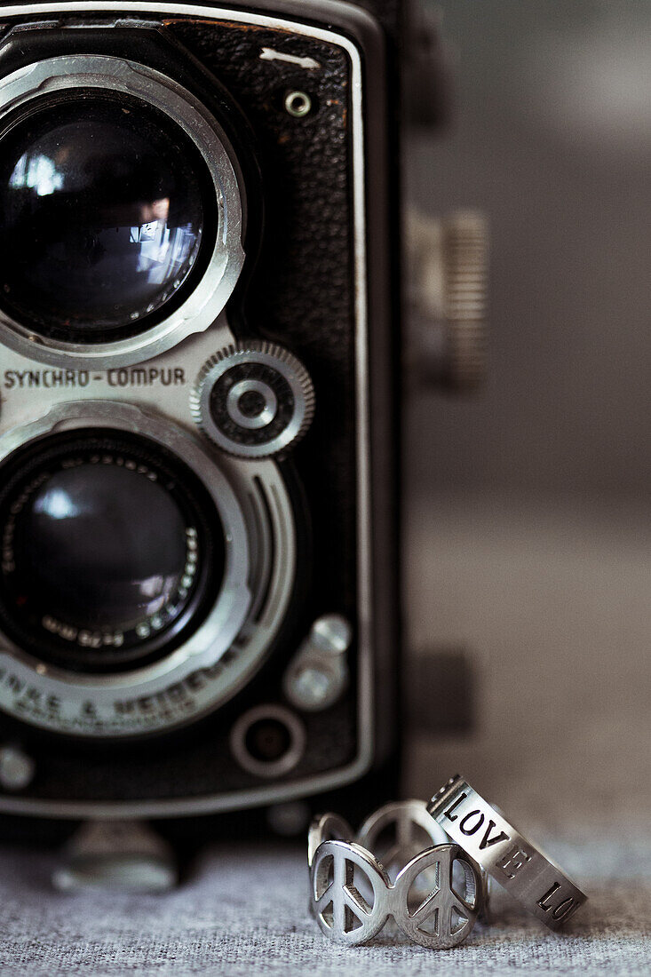 Rings, Peace, Love, Silver, Camera, Vinitage 4x7 camera,film camera