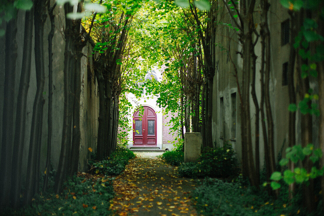 Gouda, The Netherlands, Porch, Facade, Entrance to the church,  Old Red door, Remonstrants old church door