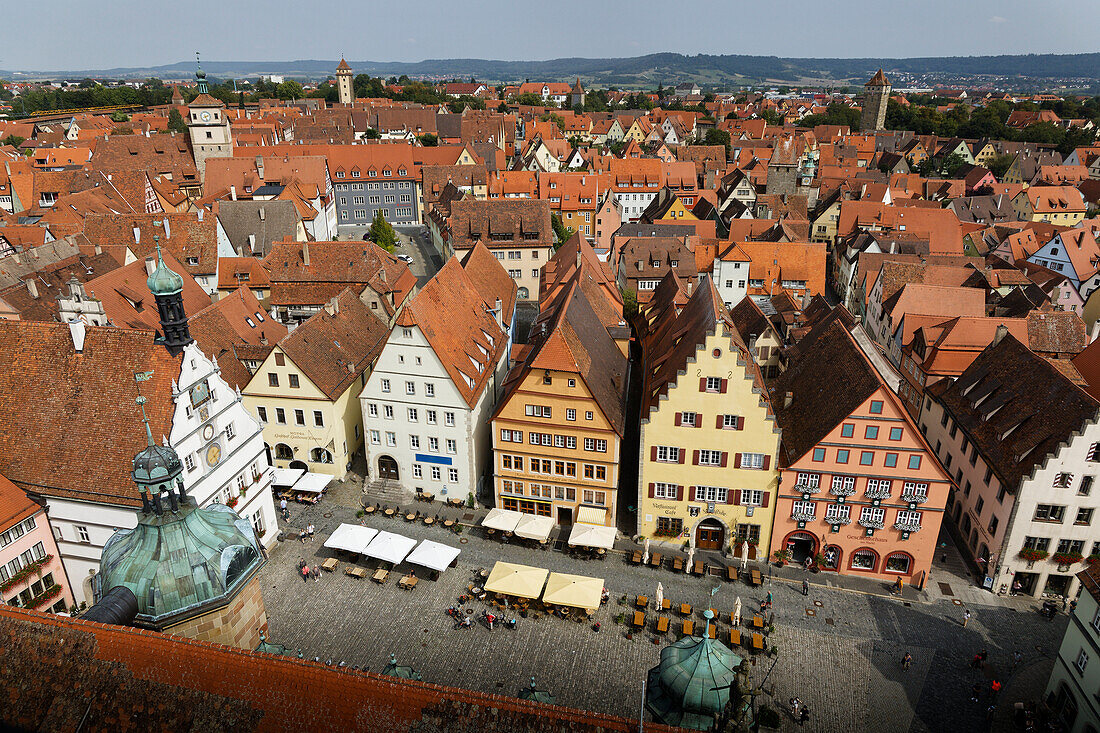 View from City Hall Tower, Markt Square, Rothenburg ob der Tauber, Franconia, Bavaria, Germany