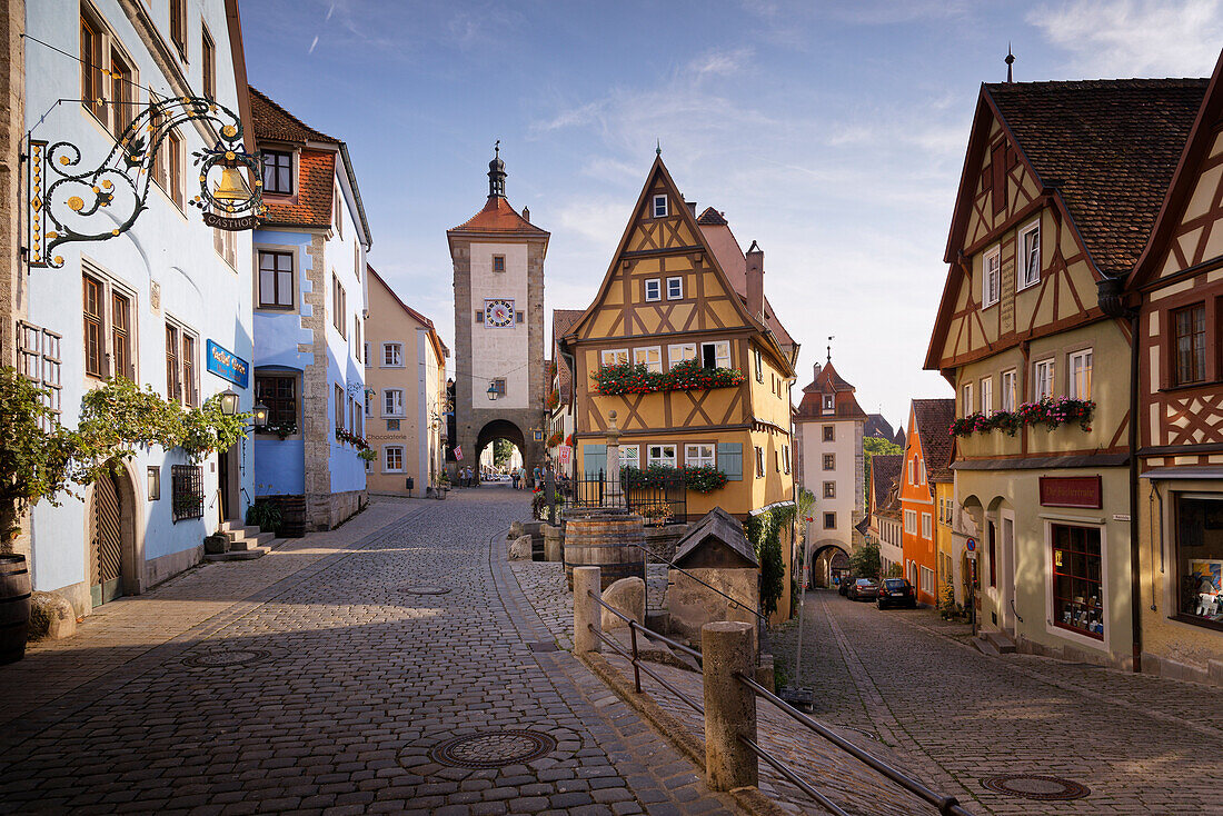 Mittelalterliche Fachwerkhäuser, Plönlein, Plönlein, Platz, Rothenburg ob der Tauber, Franken, Bayern, Deutschland