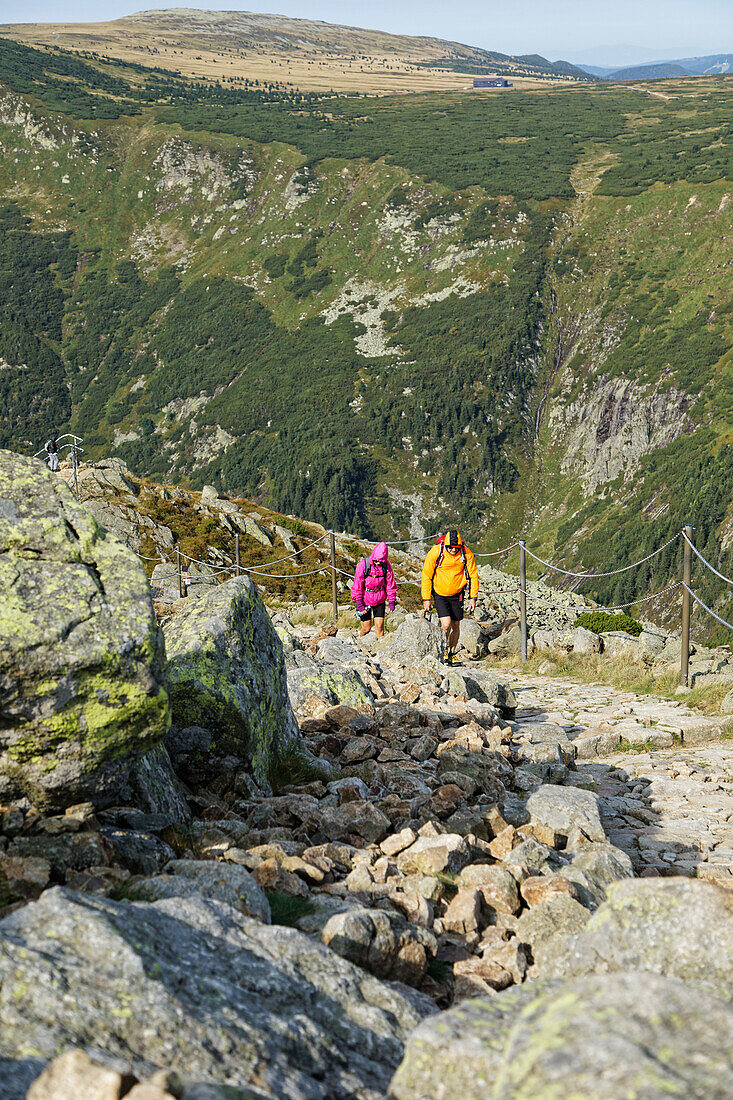 Hikers, Schneekoppe, Summit, Hiking, Karpacz, Riesengebirge, Karpacz, Sniezka, Lower Silesia, Poland