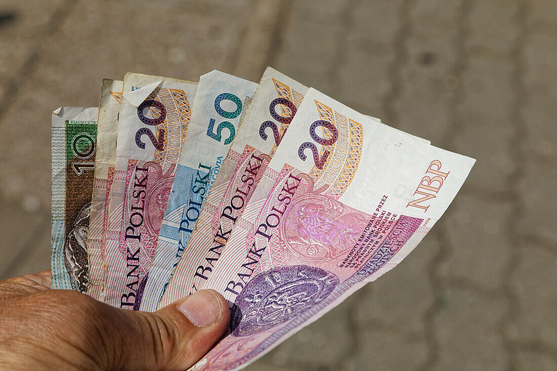 Zloty Bills, Market Square, Boleslawiec, Bunzlau, Lower Silesia, Poland