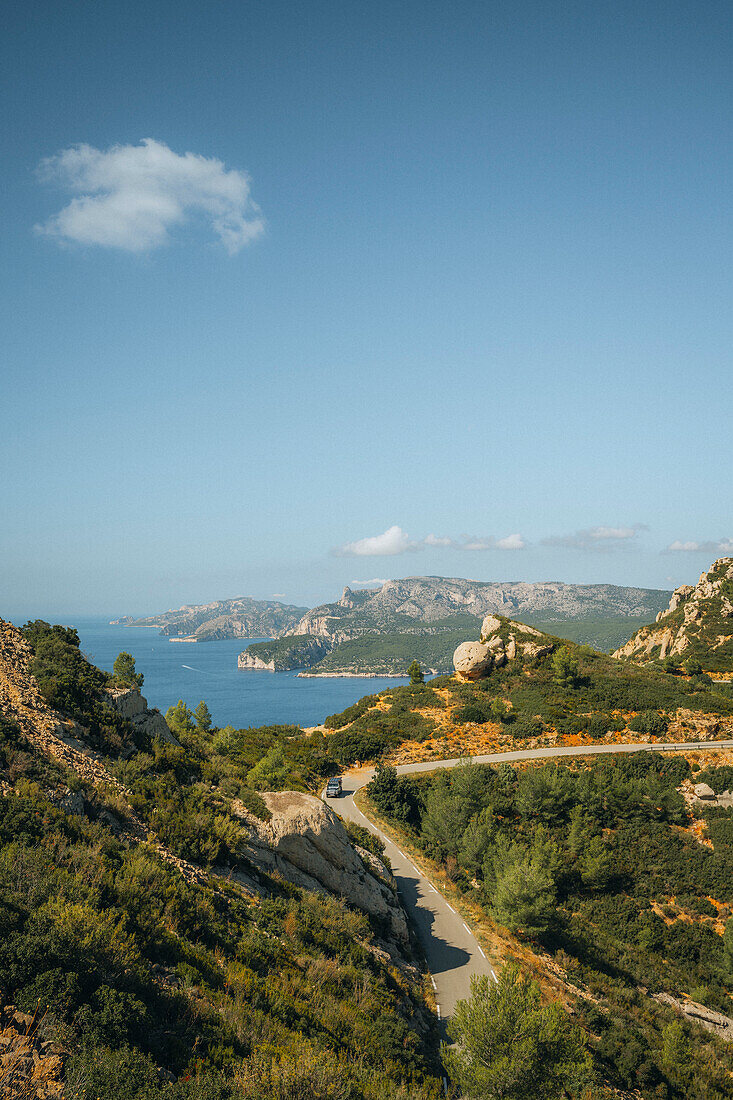  Panoramic road at Cap Canaille near Cassis and in the Calanques National Park, Provence-Alpes-Côte d&#39;Azur, France 