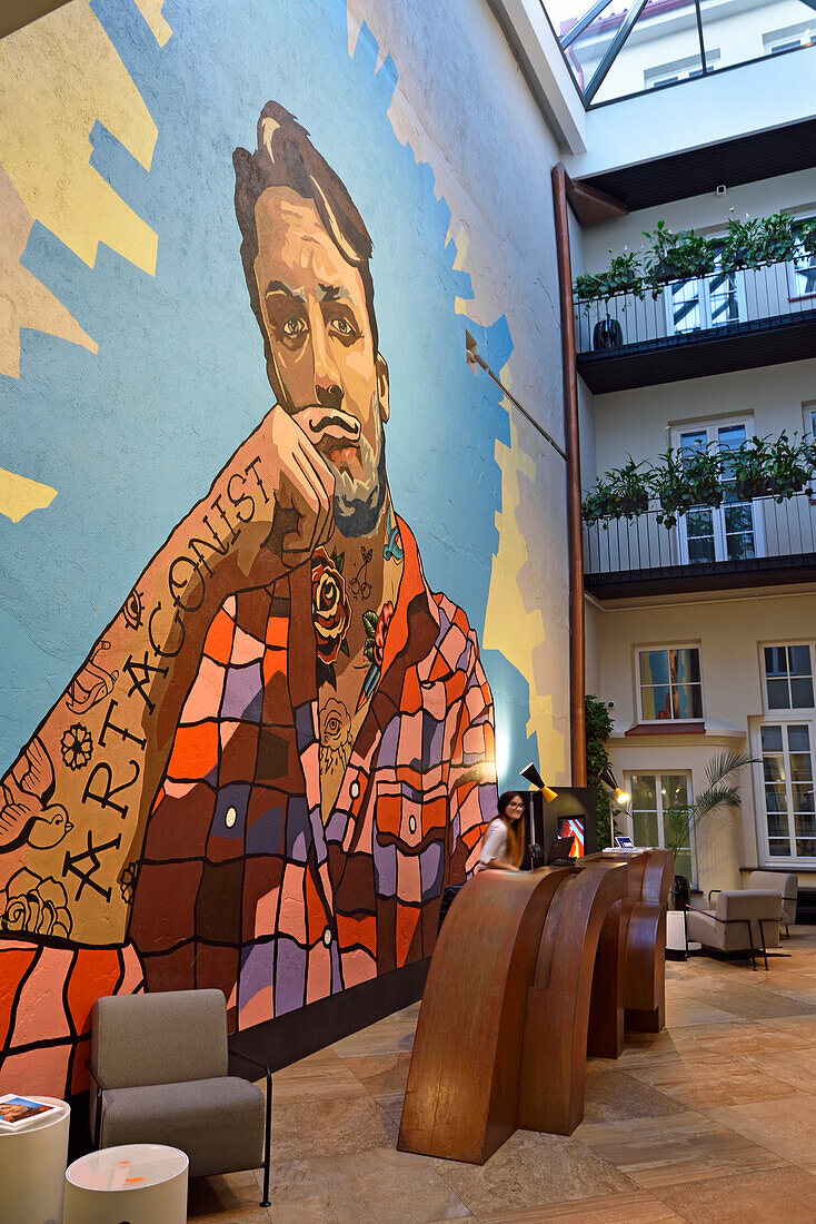 lobby of Artagonist hotel, Pilies street 34, Vilnius, Lithuania, Europe