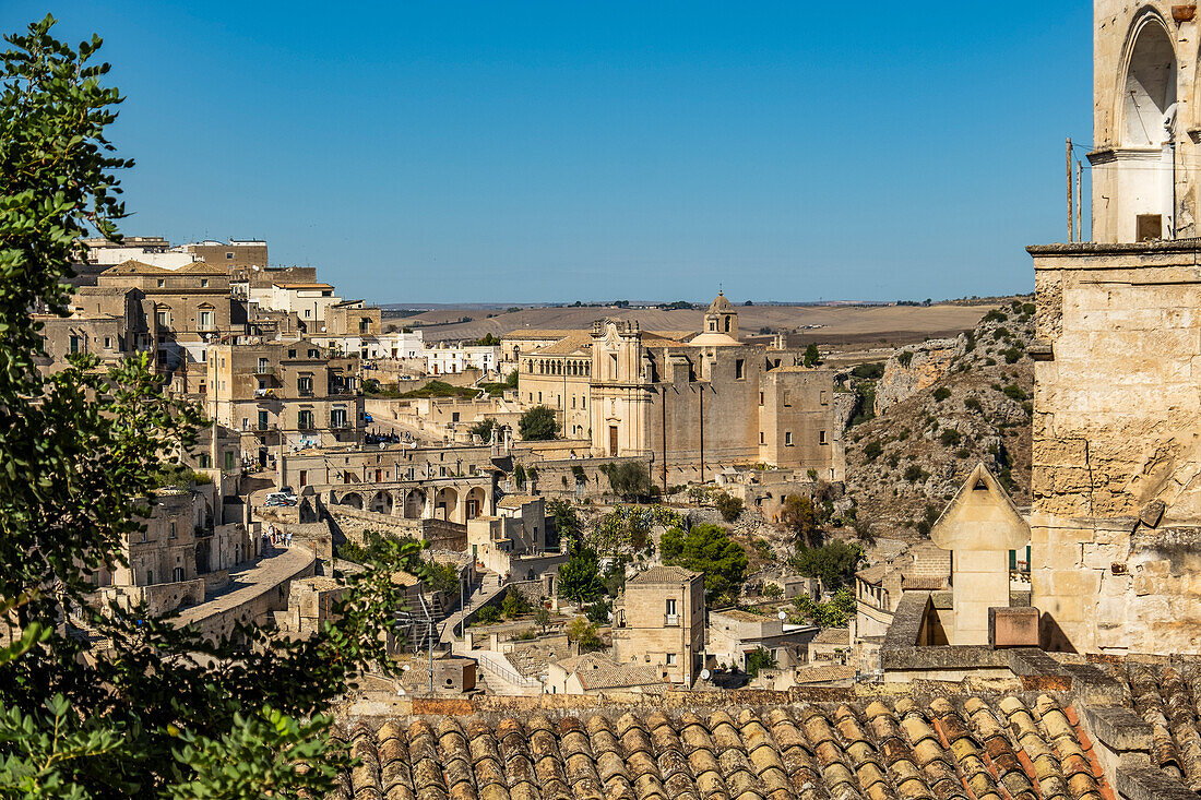 View on the Church of Sant’Agostino in the Sassi di Matera, the historic center of Matera, Basilicata, Italy.