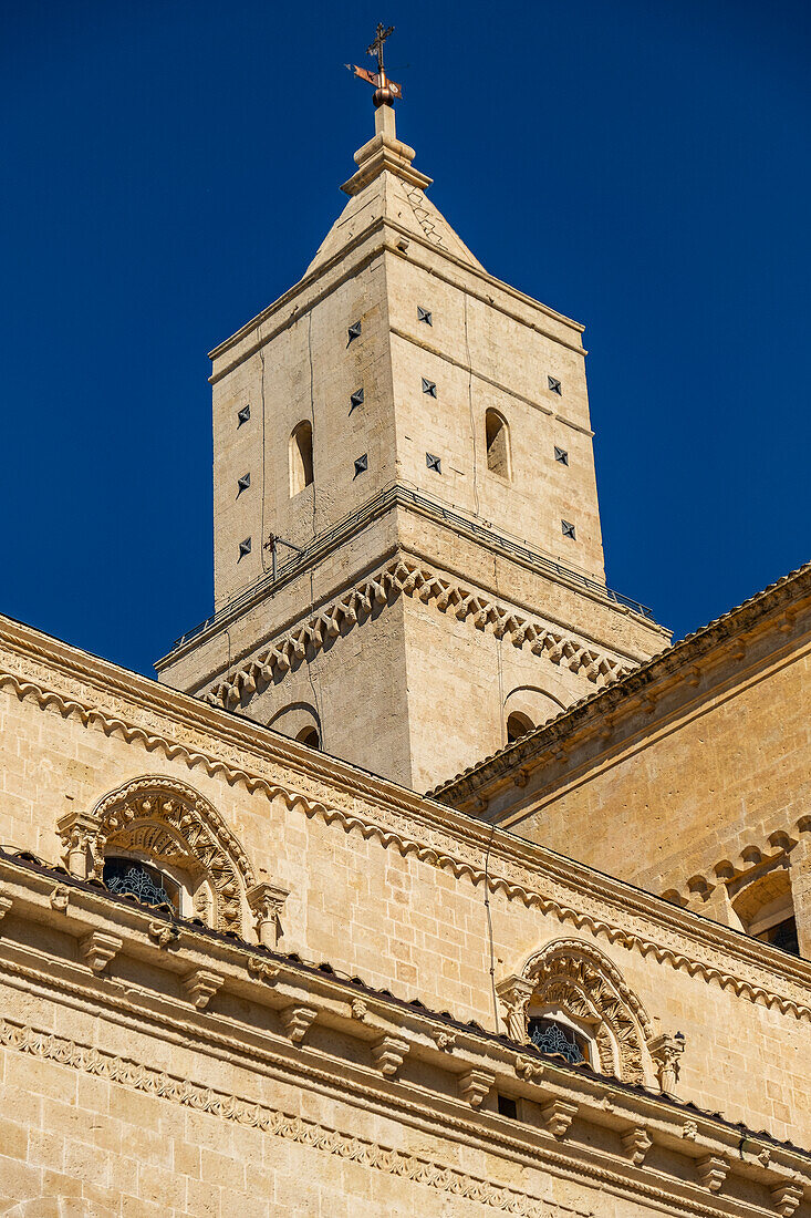 Detail of the Matera Cathedral in the Sassi di Matera, the historic center of Matera, Basilicata, Italy.