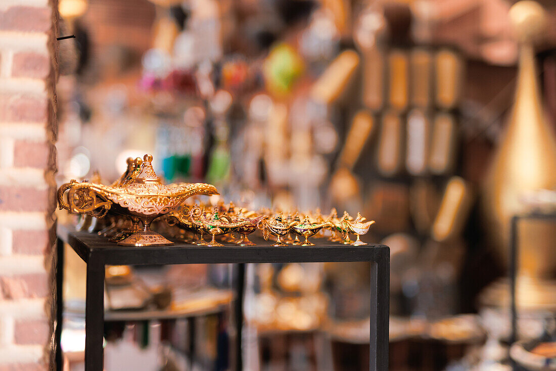  Arabian magic lamps at Tinsmiths Square near the historic Medina of Marrakech. 