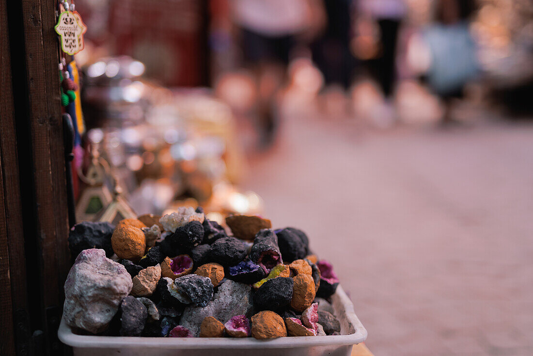  Goods and shopping in the old historic Medina of Marrakech. 