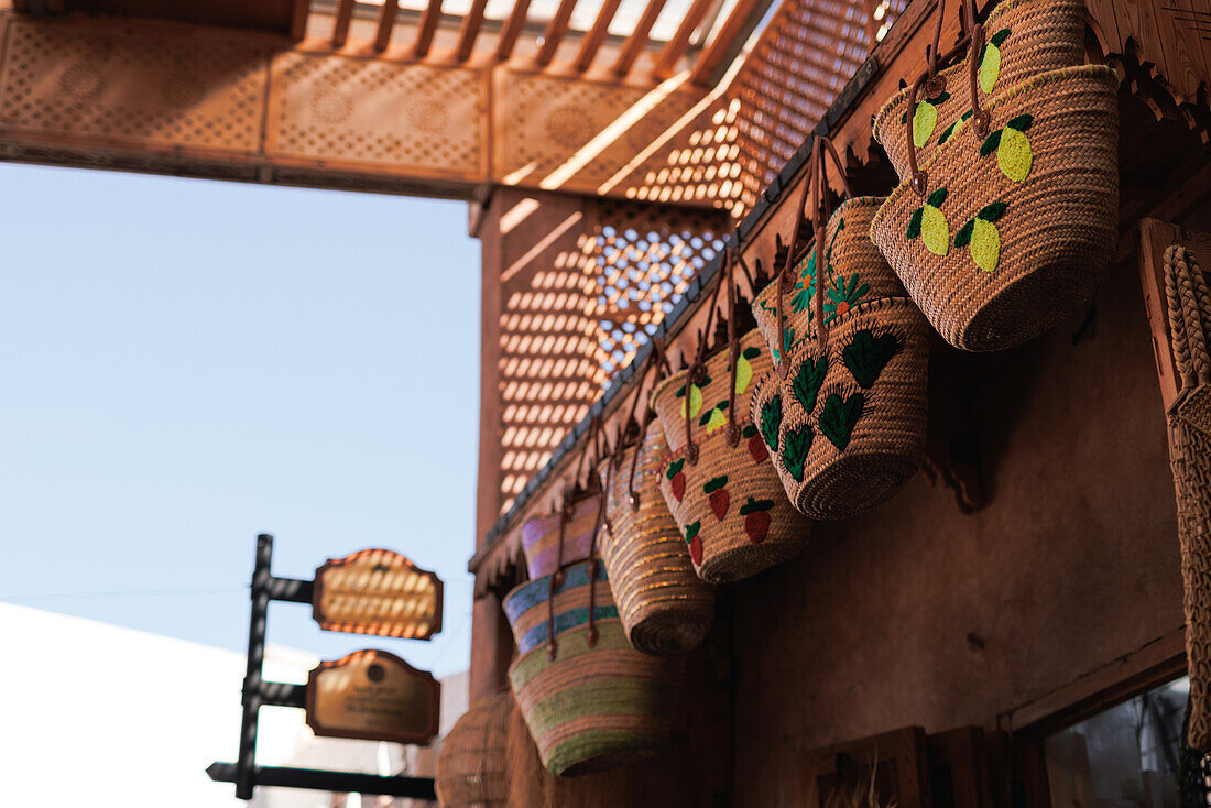  Goods and shopping in the old historic Medina of Marrakech. 