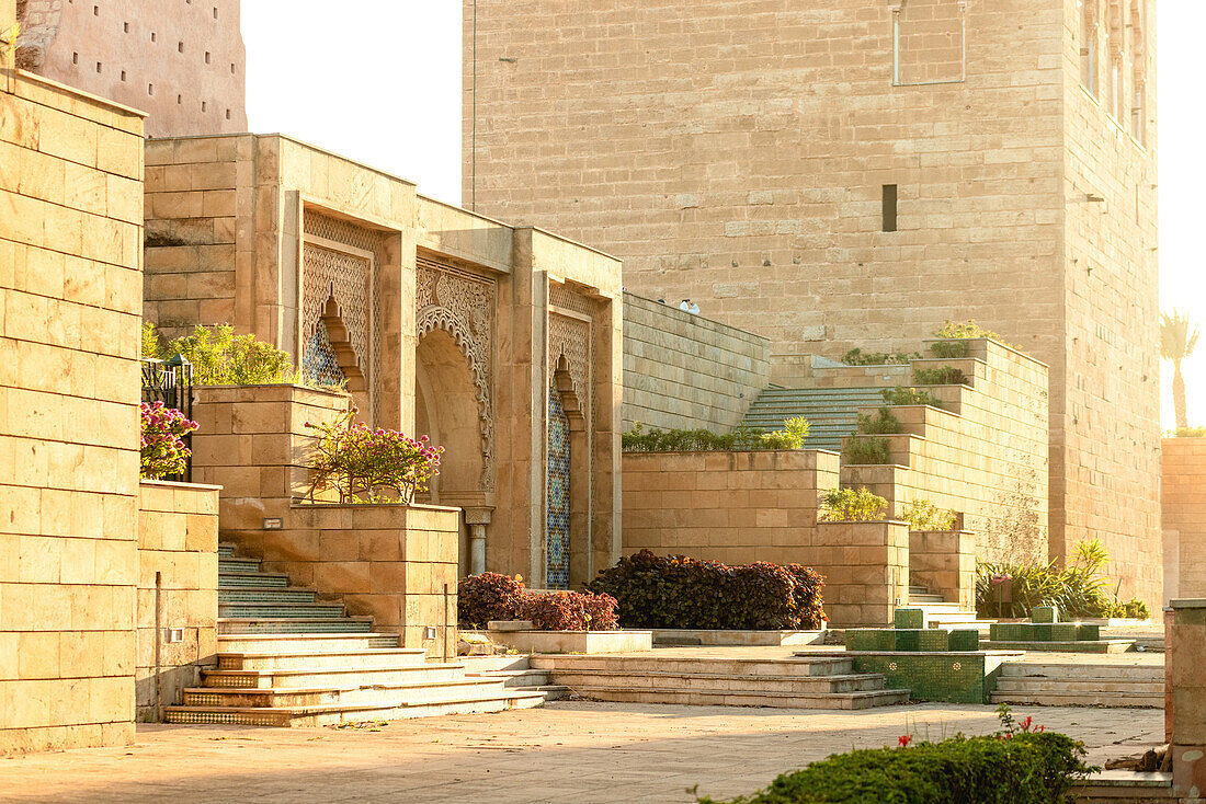  Cultural landmark, the Hassan Tower in Rabat, Morocco, in the evening sun. 