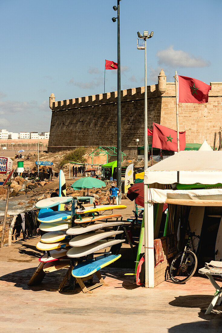  Surfer beach of Rabat at high tide at noon in Rabat, Morocco. 