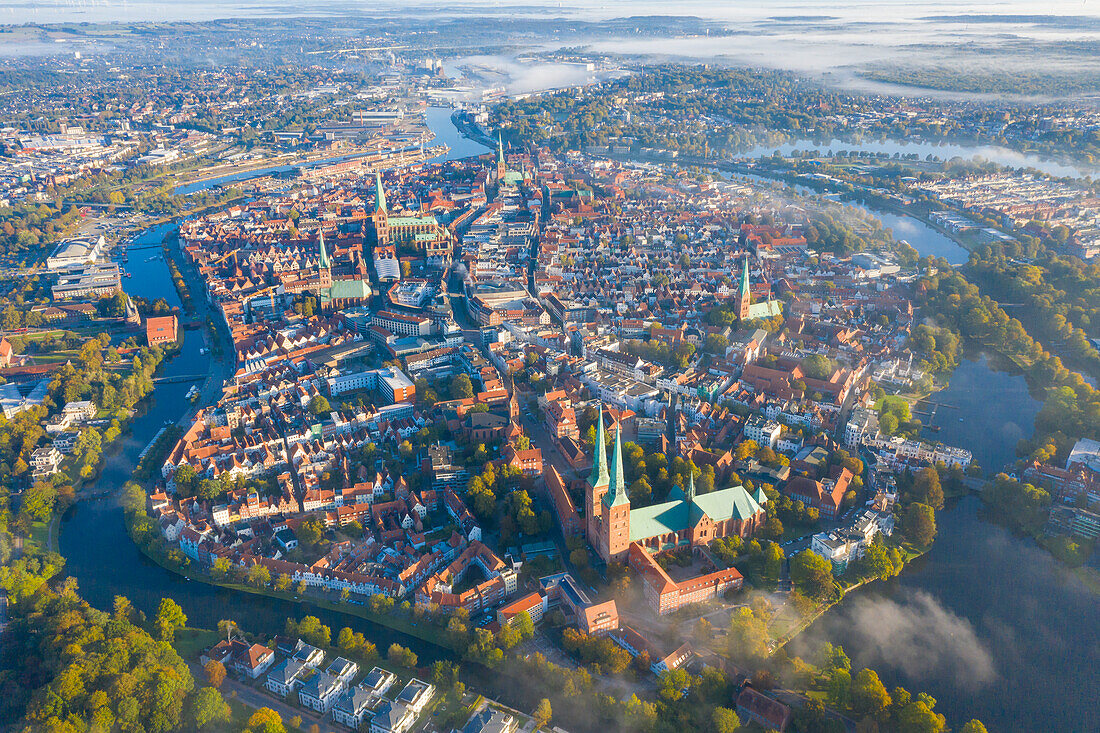  View of the old town, Hanseatic City of Luebeck, Schleswig-Holstein, Germany 