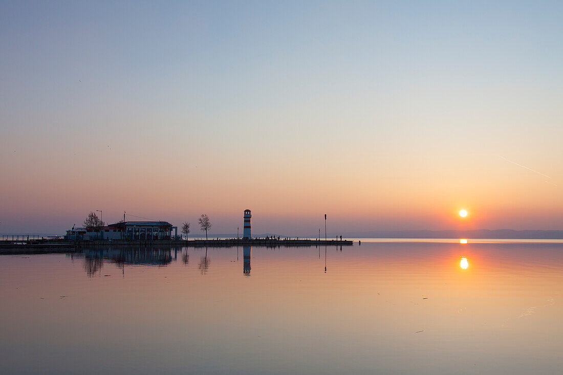  Lighthouse, Podersdorf, reflection, sunset, Lake Neusiedl, Burgenland, Austria 