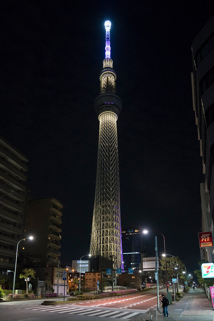  The 634m high Tokyo Skytree TV tower at night, Tokyo, Asia 