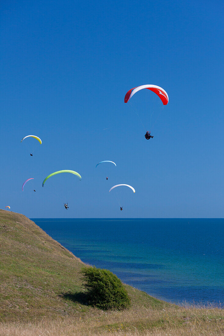  Paragliders, Paragliding, on the Baltic coast, Scania province, Sweden 