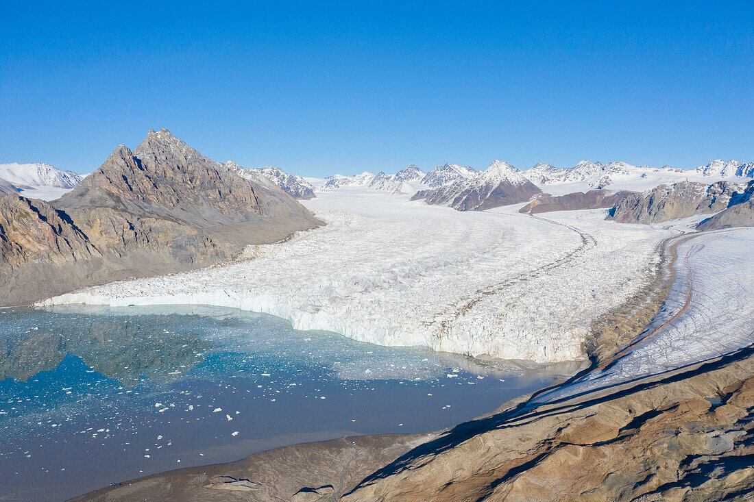  Aerial view of the 14th of July Glacier, Krossfjord, Svalbard, Norway 