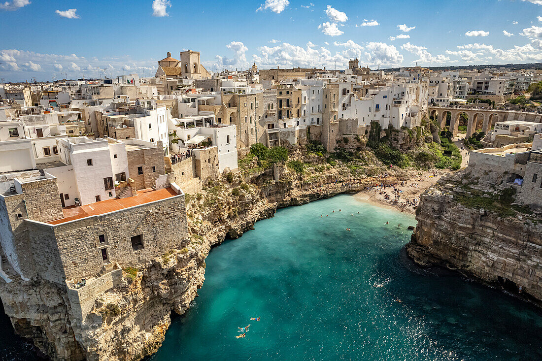  Polignano a Mare seen from above, Apulia, Italy, Europe 