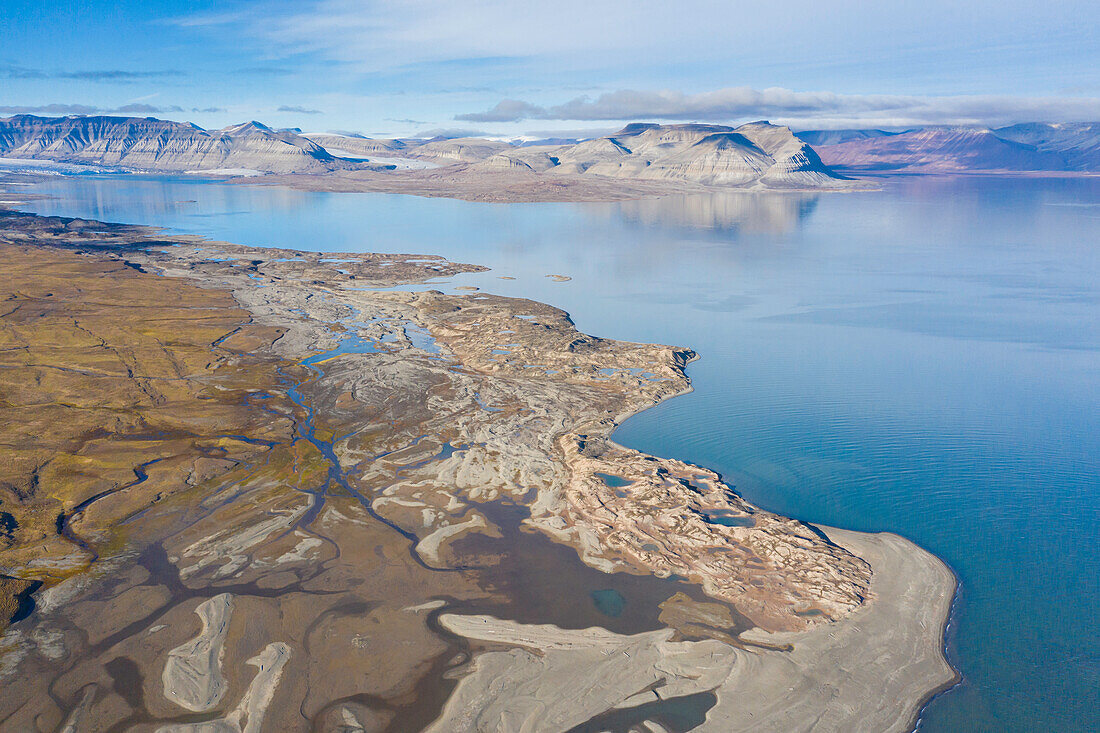  Aerial view of Ekmanfjord, Nordfjorden, Svalbard, Norway 