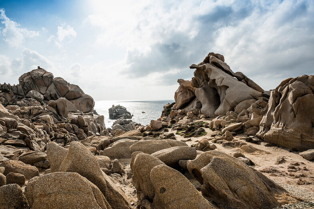  Bizarre and huge granite rocks by the sea, Capo Testa, near Santa Teresa di Gallura, Sardinia, Italy 