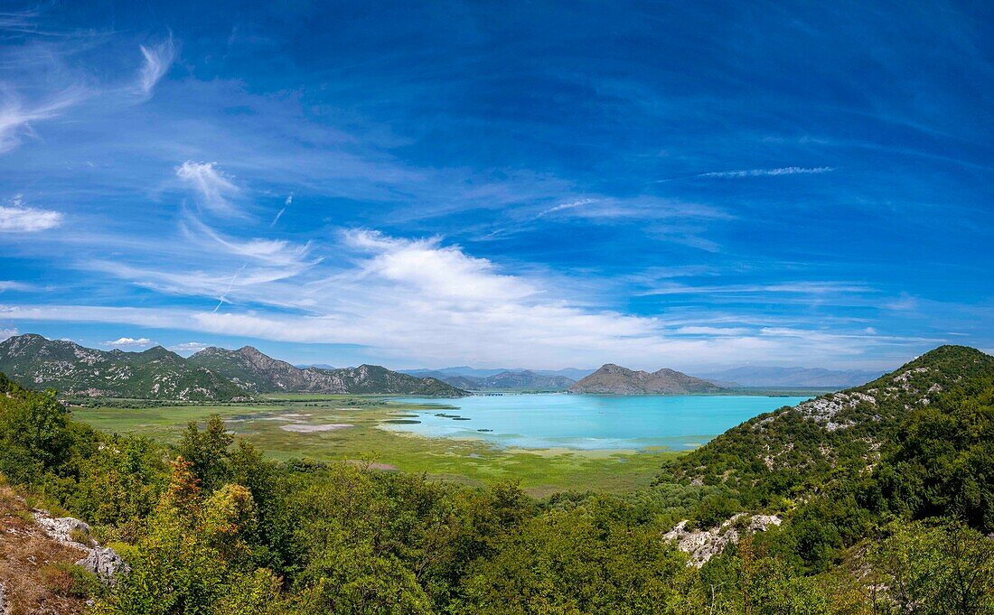  View of the landscape of Lake Skadar, viewpoint, Lake Skadar, largest lake in Southern Europe, natural landscape, landscape, Lake Skadar National Park, panorama 