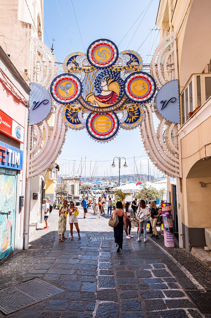  Alleys and shops at Marina Grande Procida,Procida Island,Gulf of Naples,Italy 