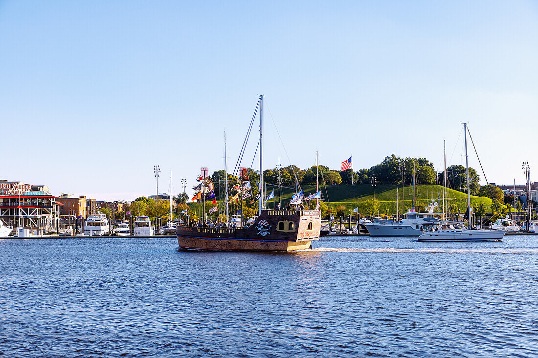  Excursion boat in the Inner Harbor, Federal Hill and Inner Harbor Marina in Baltimore, Maryland, USA 