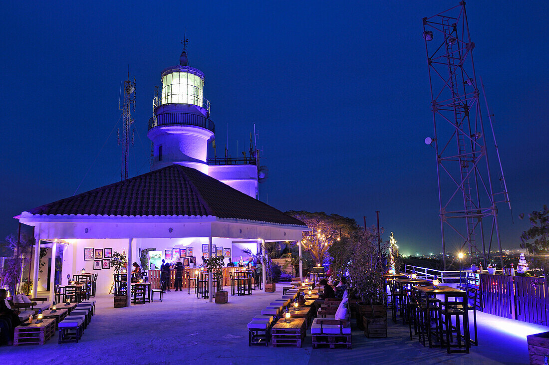 sunset party at the lighthouse located on top of one of the twin hills known as Collines des Mamelles, commune of Ouakam, Dakar,Senegal, West Africa