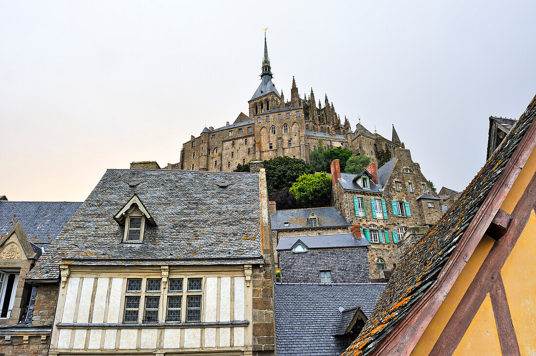 view of the abbey from the ramparts of Mont-Saint-Michel, Manche department, Normandy region, France, Europe