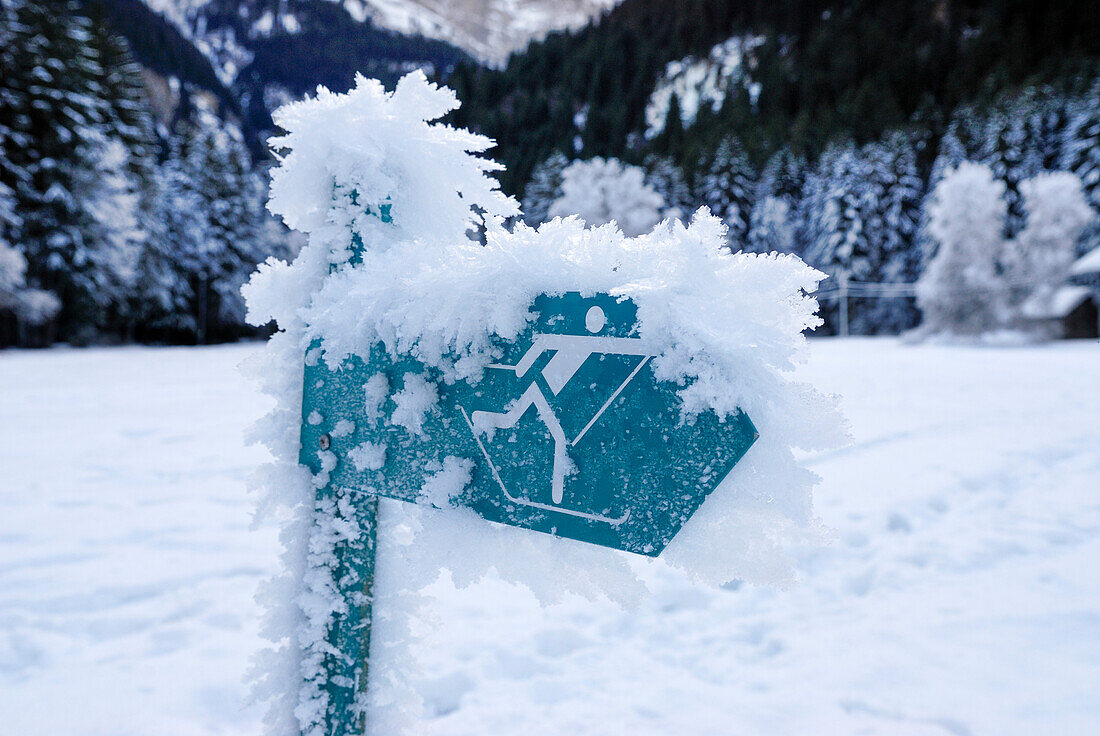 cross-country skiing track sign,Champery,canton of Valais,Switzerland