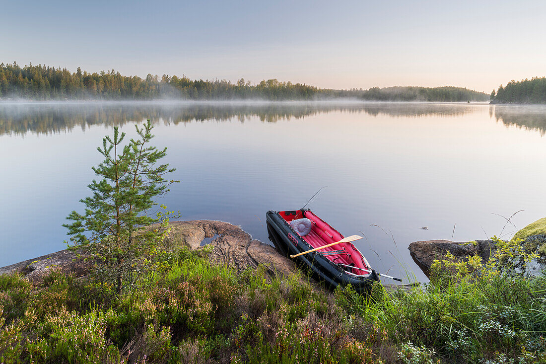  Lake in Glaskogen Nature Reserve, Canoe, Värmland County, Sweden 